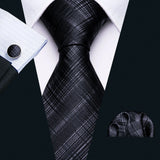 Barry.Wang Ensemble cravate et mouchoir en soie à carreaux pour homme, motif jacquard, idéal pour un mariage, un marié ou une équipe