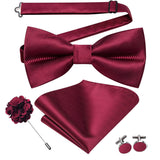 Hi-Tie Luxury Gold Silk Bow Ties for Men Fashion Men's Yellow Bowtie Handkerchief Cufflinks Brooch Set butterfly  Wedding Set