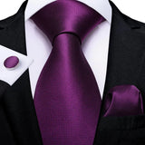 Hi-Tie – Cravate de mariage en soie violette unie à motif cachemire pour homme, ensemble de qualité avec boutons de manchette et mouchoir, cadeau tendance, livraison directe