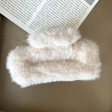 Winter Plush Square Hair Claw for Women Korean Elegant Acrylic Hairpins Faux Fur Hair Clip Pink Barrette Crab Hair Accessories