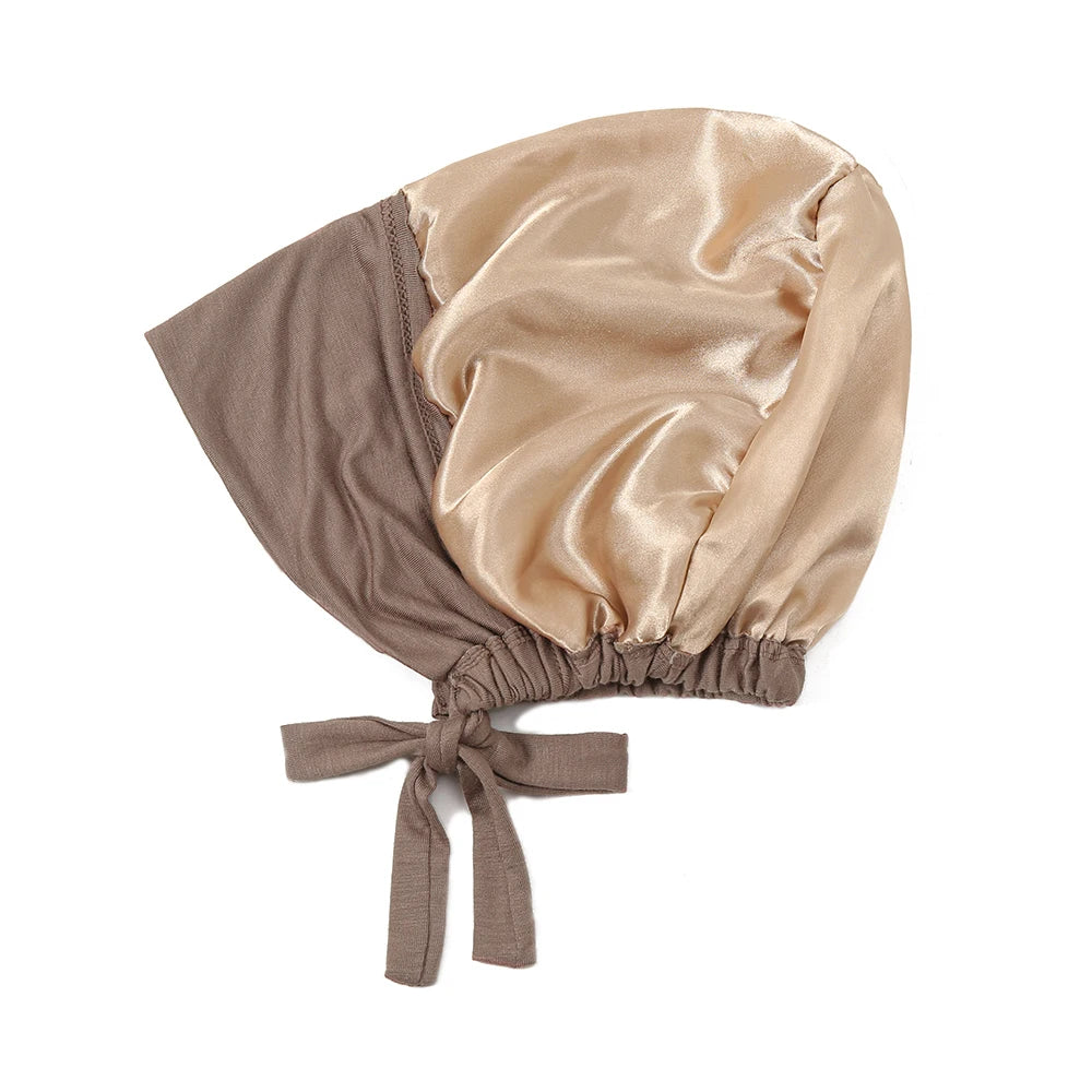 Modal Satin Hijab Cap Islam Undercap With Tie Bonnet Instant Hijabs For Women Plain Muslim Turban Bandana Handkerchief