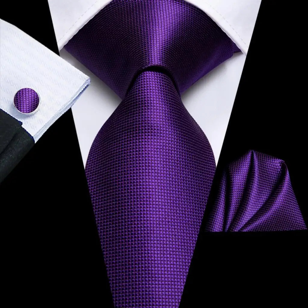 Hi-Tie – Cravate de mariage en soie violette unie à motif cachemire pour homme, ensemble de qualité avec boutons de manchette et mouchoir, cadeau tendance, livraison directe