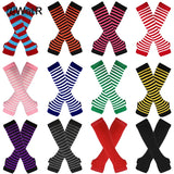 Gants longs classiques à rayures roses, noires et blanches, sans doigts, pour le coude, avec bracelet tricoté