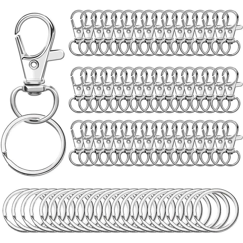 Lot de 100 mousquetons pivotants pour porte-clés, mousquetons à mousqueton pour porte-clés, bijoux, loisirs créatifs