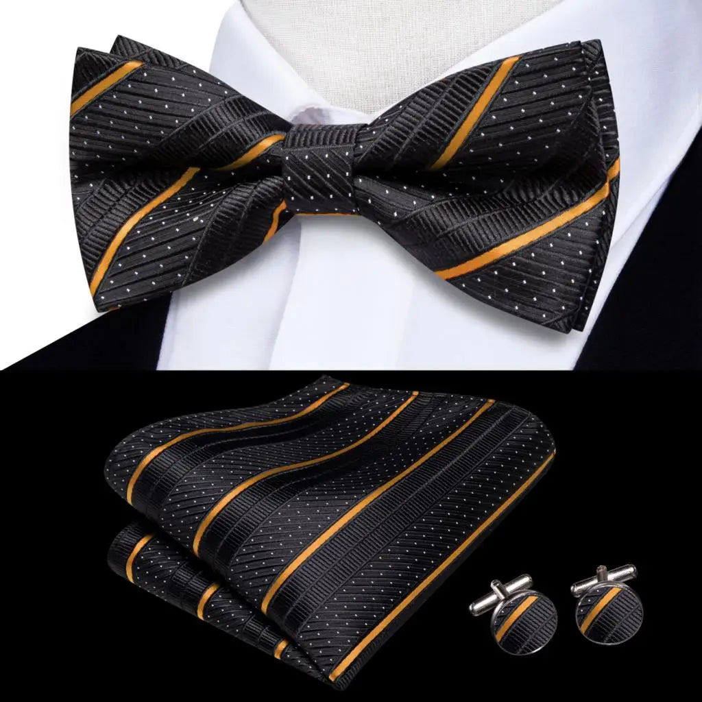 Hi-Tie Nœuds papillon verts de Noël pour hommes Cravate papillon en soie Ensemble de boutons de manchette et mouchoirs pour fête de mariage Nœud papillon uni à carreaux cachemire