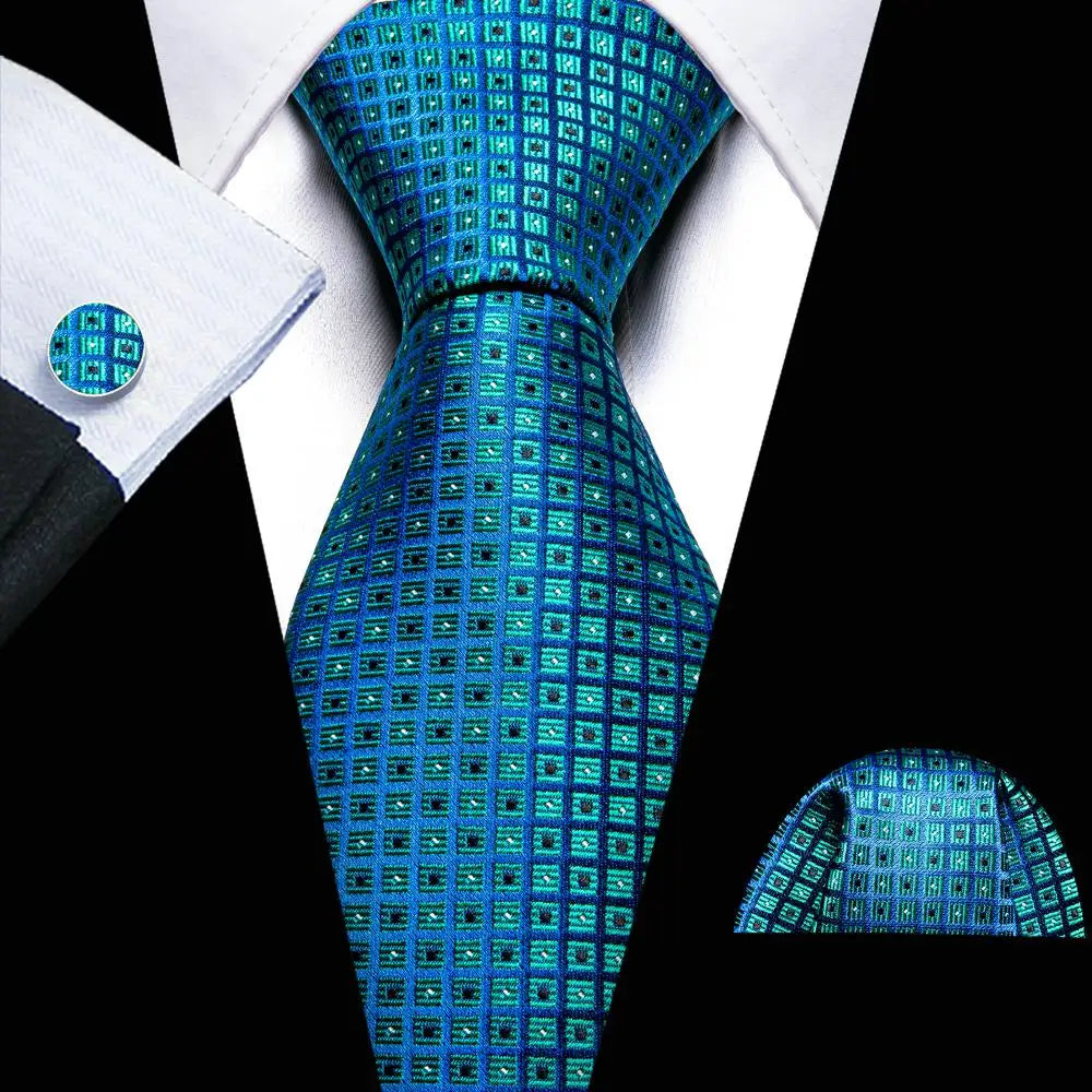 Barry.Wang Ensemble cravate et mouchoir en soie à carreaux pour homme, motif jacquard, idéal pour un mariage, un marié ou une équipe