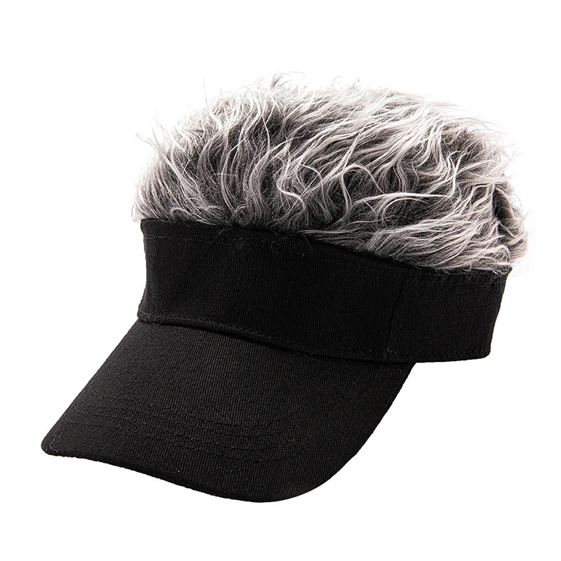 Casquette de baseball de golf avec faux cheveux évasés, pare-soleil, postiche amusant, pour hommes et femmes, perruque à pointes