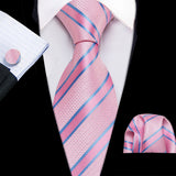 Cravate de luxe pour homme, ensemble de boutons de manchette et mouchoir en soie à rayures rouges, style business, Barry.Wang, accessoire tendance pour mariage, fête, décontracté
