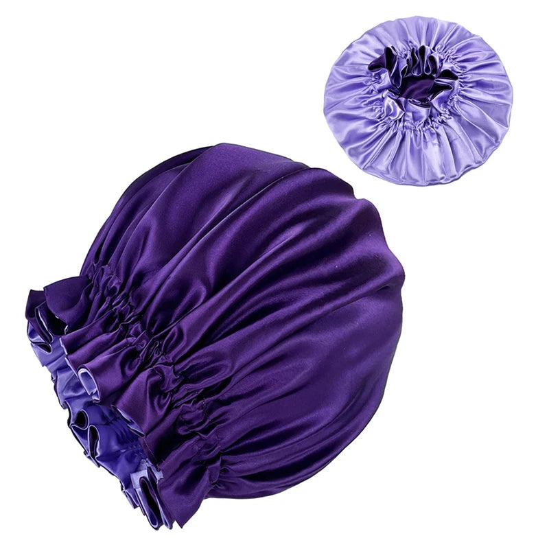 Bonnet de nuit double épaisseur en satin soyeux pour femme, grand bonnet réversible doublé de satin, couvre-chef pour la nuit, accessoires pour cheveux