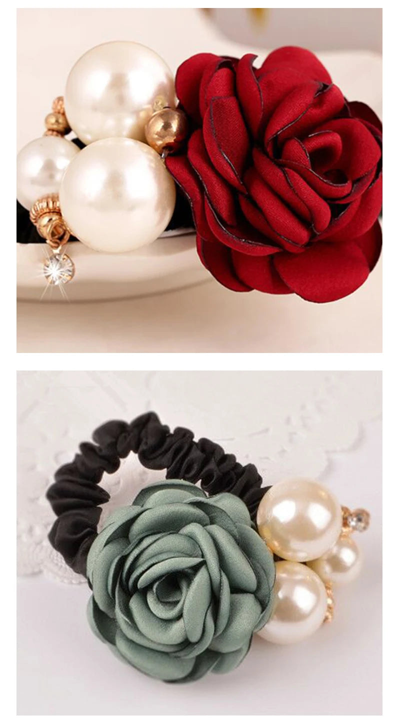 Élastiques à cheveux en forme de fleur de rose perlée, élastiques à cheveux, bandeaux en caoutchouc extensibles, bandeaux floraux, chouchous, porte-queue de cheval