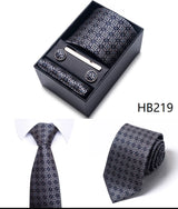 Cravate pour homme, tout nouveau style, cadeau de mariage, ensemble de pochettes, boîte à cravates, accessoires de costume noirs pour hommes