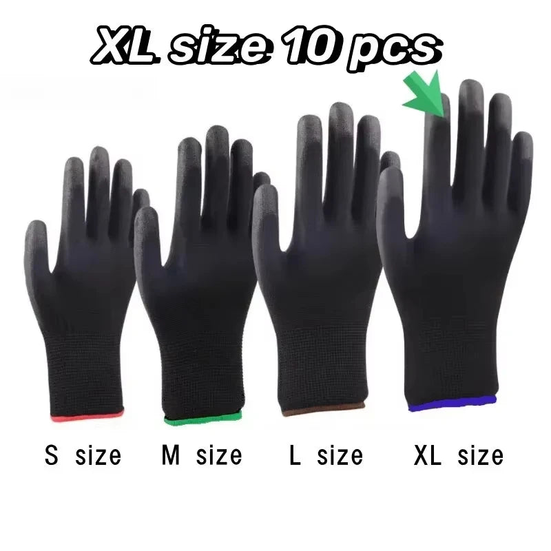 10 paires de gants de sécurité durables – antidérapants, résistants à l'usure et protection ESD pour le jardinage et le travail du bois