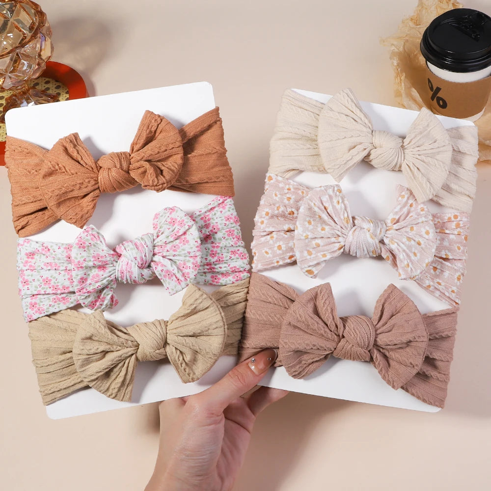 3Pcs Girls Cable Knit Turban Baby Bows Headbands For Children Elastic Kids Hair Bands Newborn Toddle Headwrap Hair Accessories