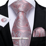 Ensemble cravate homme en soie à rayures roses, motif floral, motif cachemire uni, 8 cm, mouchoir, boutons de manchette, accessoires de mariage, de bal, cravate