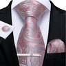 Ensemble cravate homme en soie à rayures roses, motif floral, motif cachemire uni, 8 cm, mouchoir, boutons de manchette, accessoires de mariage, de bal, cravate