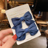 1Pair Cute Girls Hairgrips Hairpins Hair Clips Solid Color Ribbon Bow-knot Handmade Bows Barrettes Hair Accessories