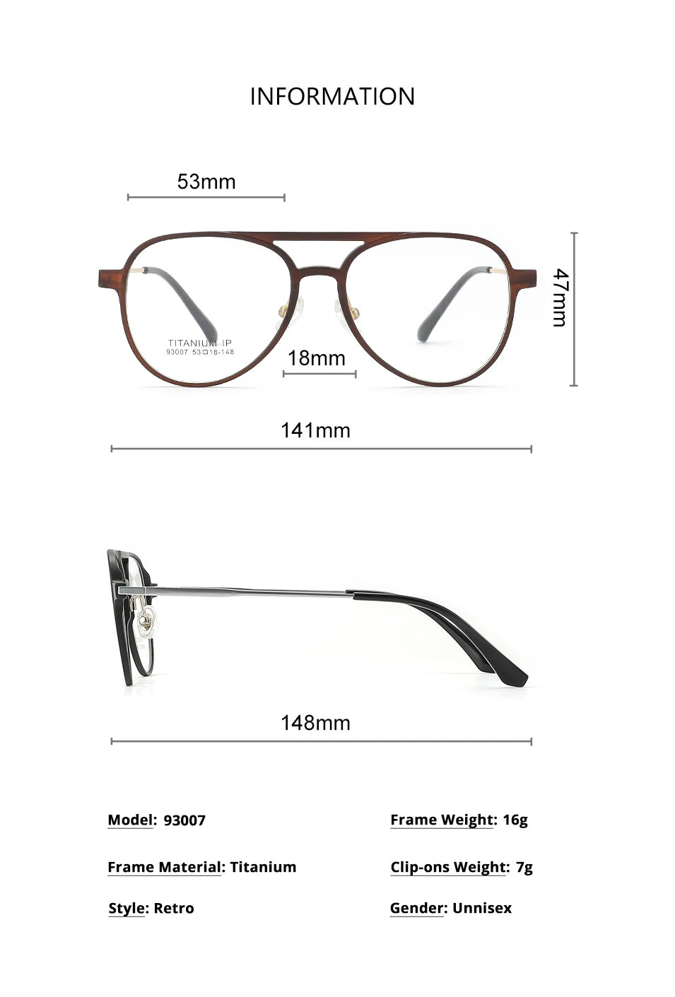 3 In 1 Pure Titanium Women Double Beam Glasses Frame With Polarized Clip On Sunglasses And Night Vision Men Half Rim Eyewear