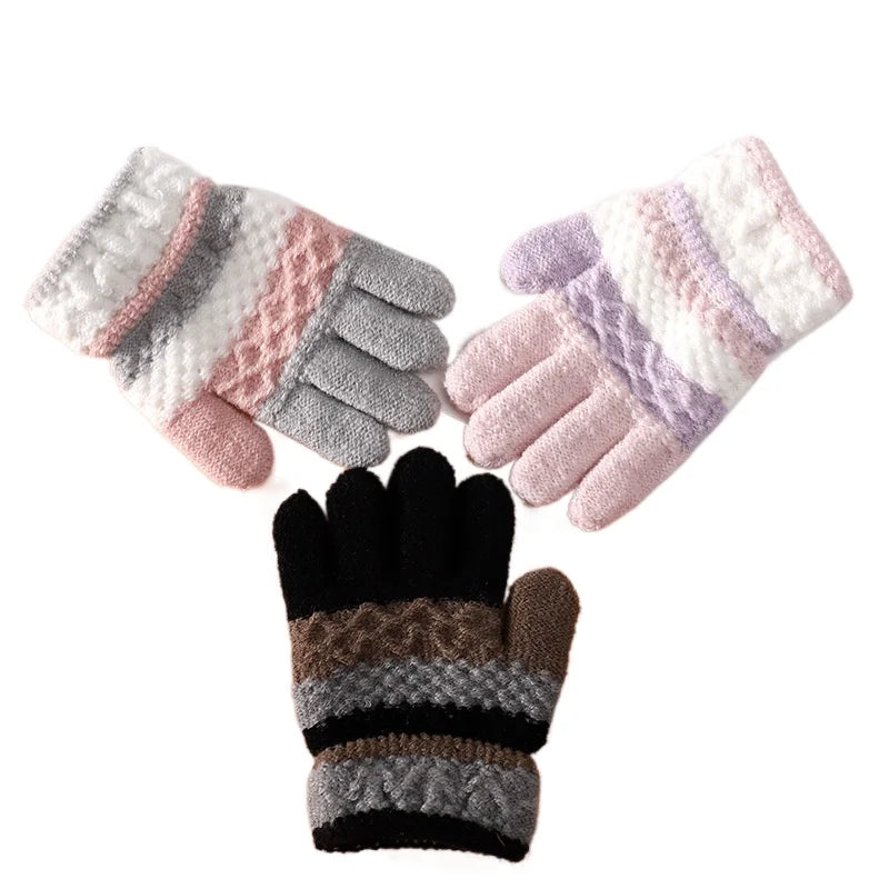 1 paire de gants d'hiver chauds pour bébé, mignons, rayés, à doigts fendus, pour la maternelle, garçons et filles, gants tricotés pour enfants de 3 à 8 ans