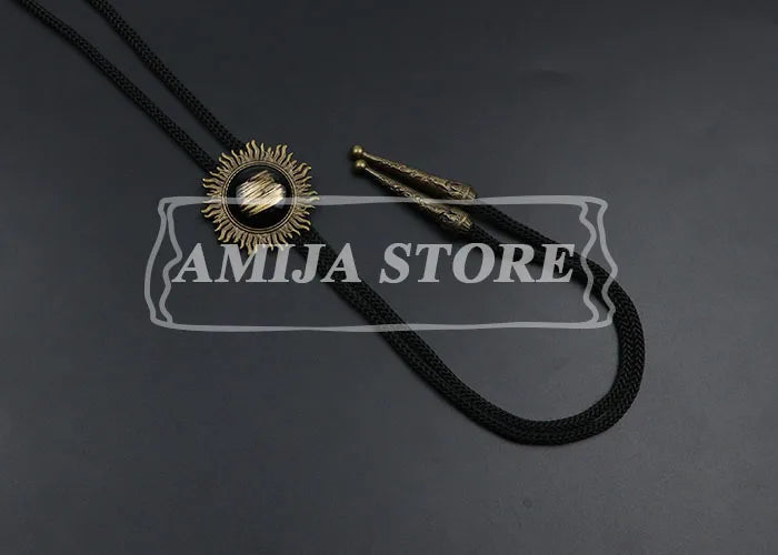 Vintage Bolo Tie Shirt Chain Cowboy Jazz Alloy Men Women Leather Rope Long Necklace Imitation Obsidian Sweater Chain Men Accesso