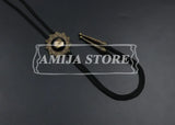 Vintage Bolo Tie Shirt Chain Cowboy Jazz Alloy Men Women Leather Rope Long Necklace Imitation Obsidian Sweater Chain Men Accesso