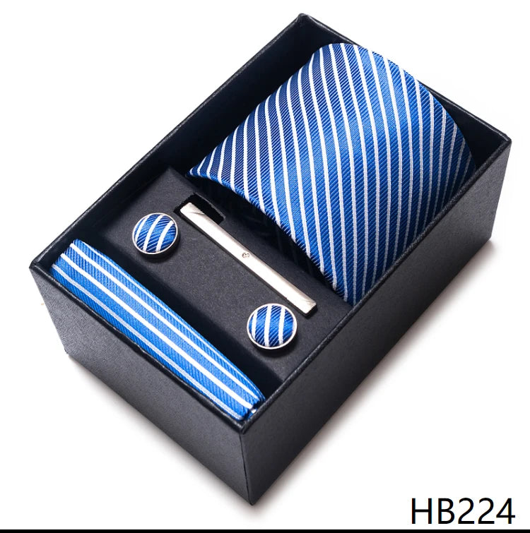 Cravate pour homme, tout nouveau style, cadeau de mariage, ensemble de pochettes, boîte à cravates, accessoires de costume noirs pour hommes