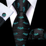Barry.Wang Nouveauté Soie Hommes Cravate Mouchoir Boutons de Manchette Ensemble Jacquard Animal Dinosaure Chauve-Souris Gravat Cravate Pour Homme Mariage Affaires