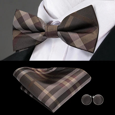 Hi-Tie Marque Soie Pré-noué Homme Nœud Papillon Mouchoir Boutons de Manchette Ensemble Nœud Papillon pour Homme Jacquard Solide Cachemire Floral Mariage Cadeau d'Affaires