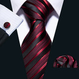 Barry.Wang Ensemble cravate et boutons de manchette en soie pour homme, motif jacquard, rouge, bordeaux, rose, pour mariage, affaires, fête