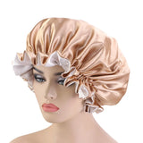 High Quality Double Sided Layer Waterproof Shower Cap Solid Color Satin Hair Bonnet Cap For Women
