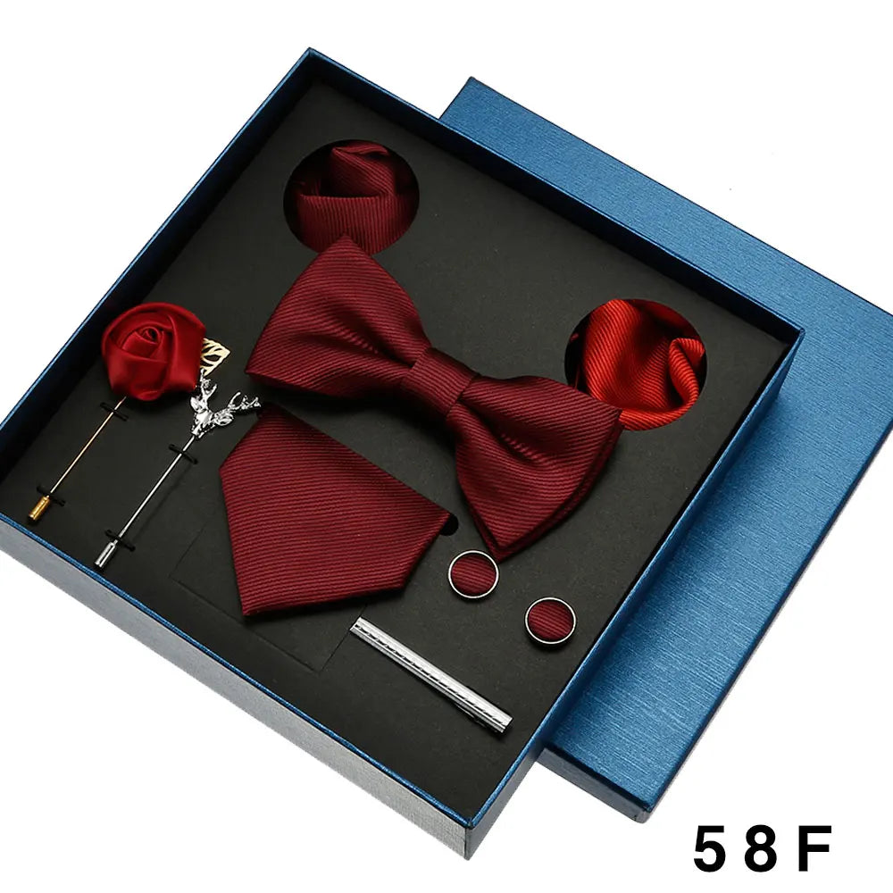 Coffret cadeau pour homme et femme, pochette, cravate, boutons de manchette, broche, couleur unie, pour mariage, affaires, vente en gros