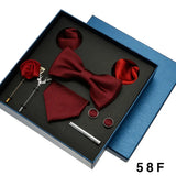 Coffret cadeau pour homme et femme, pochette, cravate, boutons de manchette, broche, couleur unie, pour mariage, affaires, vente en gros