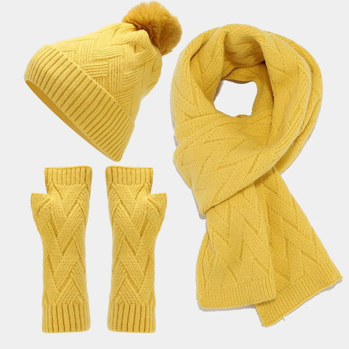 Ensemble bonnet, écharpe et gants en laine pour femme et homme, automne et hiver, chaud, ample, trois pièces, bonnet, écharpe et gants en tricot, pour adolescentes