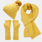 Ensemble bonnet, écharpe et gants en laine pour femme et homme, automne et hiver, chaud, ample, trois pièces, bonnet, écharpe et gants en tricot, pour adolescentes