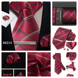 Classic 100% Silk Men's Ties In Gift box 8cm Plaid Dot Striped Business Necktie Handkerchief Cufflinks Wedding Party Tie Set