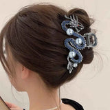 Épingle à cheveux dragon bleu avec perle pour femme, pince à cheveux simple, pince requin, mode, tempérament, accessoires pour cheveux simples