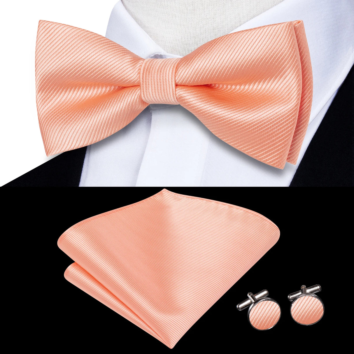 Hi-Tie Jacquard Silk Nœud papillon pour homme, ensemble de boutons de manchette et mouchoir, nœud papillon pré-noué, noir, blanc, gris, bleu, rouge, vert, rose, violet