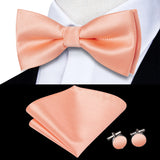 Hi-Tie Jacquard Silk Nœud papillon pour homme, ensemble de boutons de manchette et mouchoir, nœud papillon pré-noué, noir, blanc, gris, bleu, rouge, vert, rose, violet