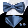 Hi-Tie Jacquard Silk Nœud papillon pour homme, ensemble de boutons de manchette et mouchoir, nœud papillon pré-noué, noir, blanc, gris, bleu, rouge, vert, rose, violet