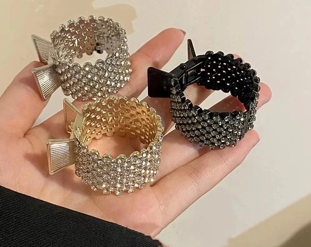 Fashion Pearl Rhinestone Metal Hair Clip Women Girls Mini High Ponytail Holder Crystal Hair Claws Elegant Party Headdress