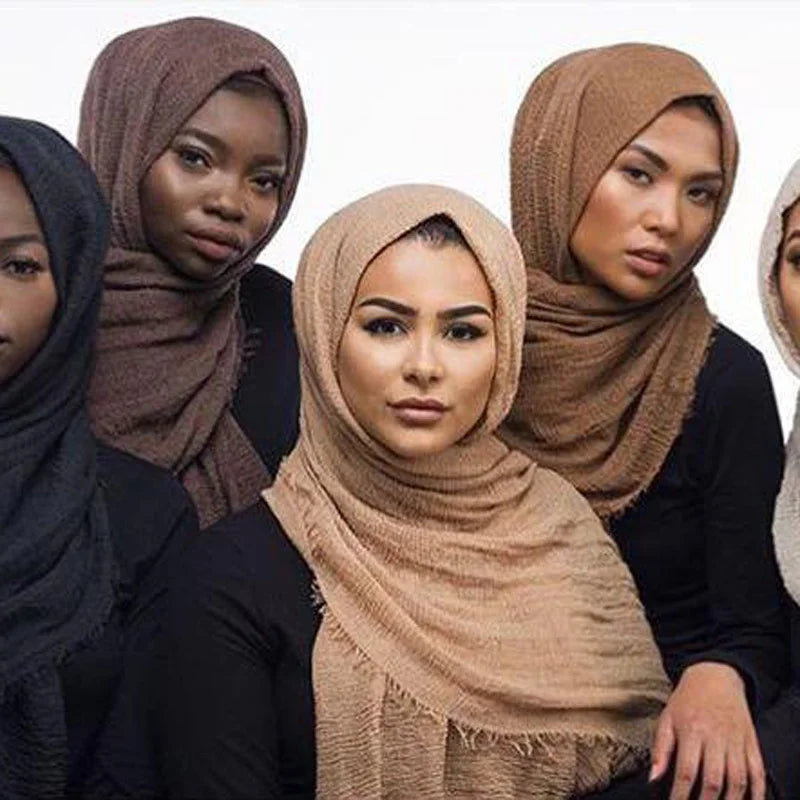 Offre spéciale foulards hijab en coton froissé pour femmes couleur unie doux extensible turban luxe haute qualité longues écharpes 180*90 cm