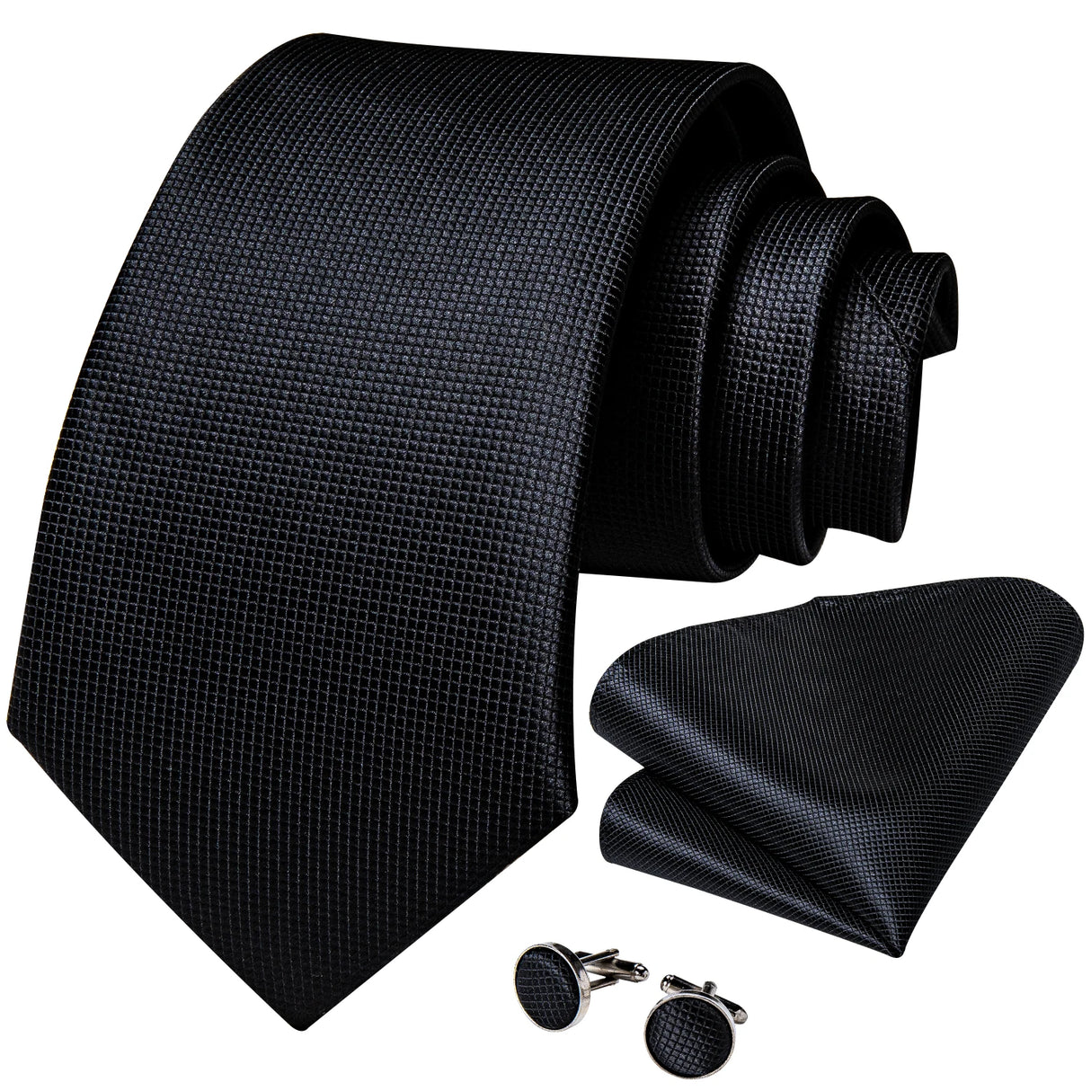 Cravate noire unie pour homme, 8 cm de large, en polyester, pour affaires, mariage, fête, pochette, boutons de manchette, cadeau pour mari