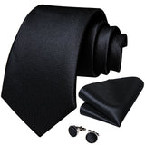 Cravate noire unie pour homme, 8 cm de large, en polyester, pour affaires, mariage, fête, pochette, boutons de manchette, cadeau pour mari
