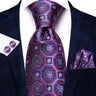 Hi-Tie – Cravate de mariage en soie violette unie à motif cachemire pour homme, ensemble de qualité avec boutons de manchette et mouchoir, cadeau tendance, livraison directe