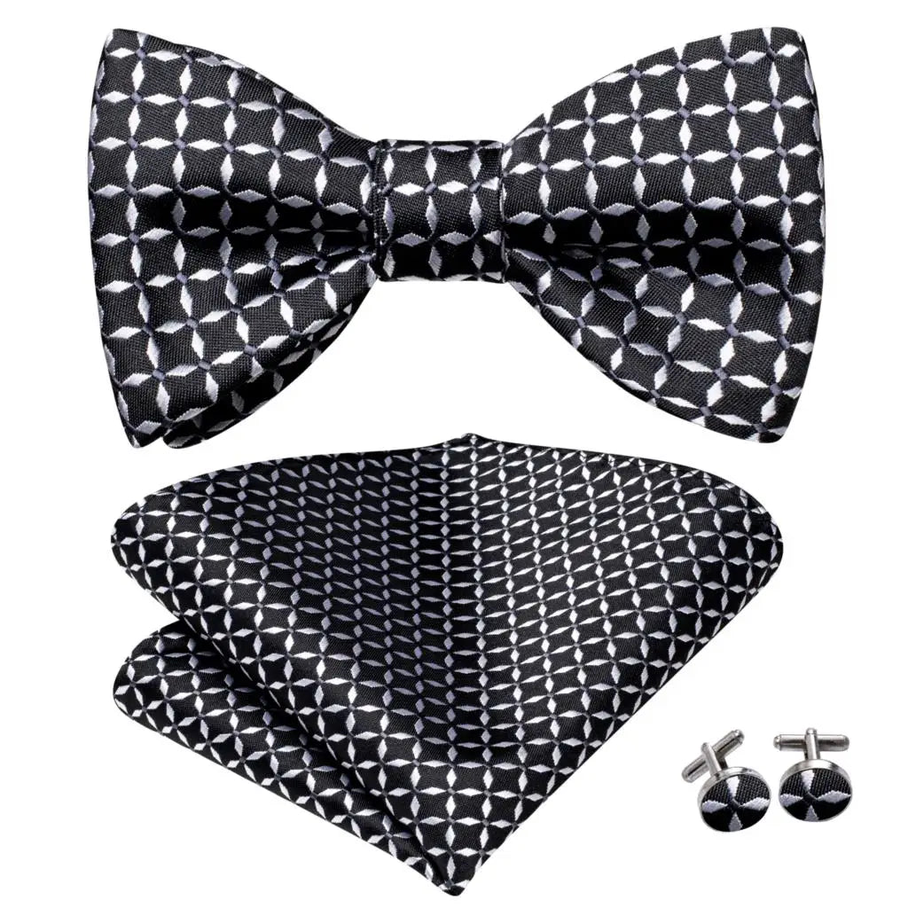 Hi-Tie Ensemble nœud papillon en soie pour homme, mouchoir et boutons de manchette, bleu, rouge, or, noir, blanc, jacquard, nœud papillon, mariage, affaires