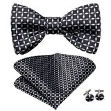 Hi-Tie Ensemble nœud papillon en soie pour homme, mouchoir et boutons de manchette, bleu, rouge, or, noir, blanc, jacquard, nœud papillon, mariage, affaires