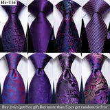 Hi-Tie – Cravate de mariage en soie violette unie à motif cachemire pour homme, ensemble de qualité avec boutons de manchette et mouchoir, cadeau tendance, livraison directe