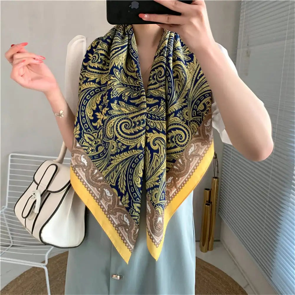 Pañuelo cuadrado de seda para mujer, 90 x 90 cm, banda para el pelo, pañuelo suave de diseñador, hijab