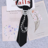 Cravate en ruban noir faite à la main, bijoux en strass cristal, chemises blanches pour hommes, étudiantes, garçons, col, cravates, uniformes, femmes