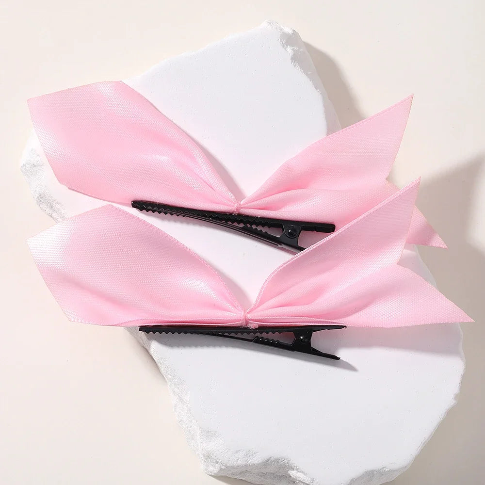 2pcs Black White Ribbon Hair Bows Clips Vintage Bowknot Side Hairpin Cute Girls Barrettes Headdress Hair Accessories for Women