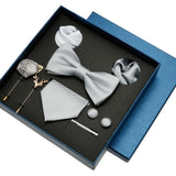 Plain Tie Set For Men Solid Color Necktie Pocket Square Brooch Gift Box For Wedding Business Luxury 8pcs Mens Gift Gravatas